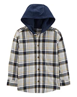 Kid Plaid Hooded Button-Down Shirt