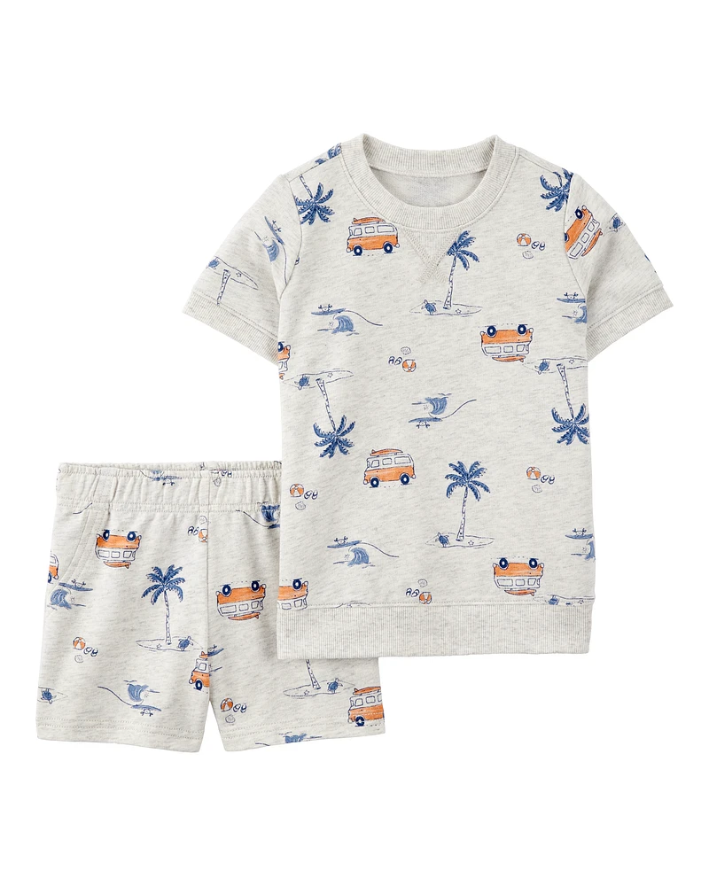 Toddler 2-Piece Beach Print Short Set - Grey