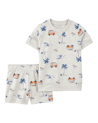 Toddler 2-Piece Beach Print Short Set - Grey