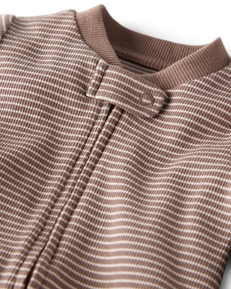 Baby Organic Cotton Sleep & Play Pyjamas Brown Stripes