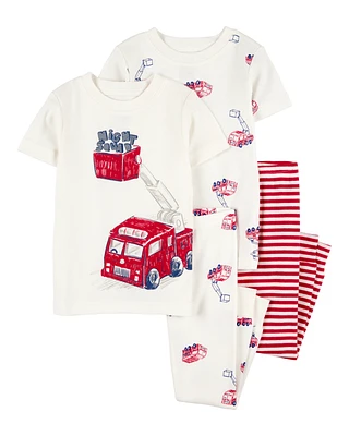 Baby 4-Piece Fire Truck Cotton Pyjamas