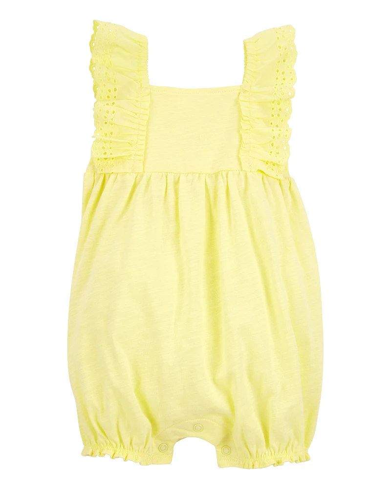 Baby Eyelet Flutter-Sleeve Romper -Yellow