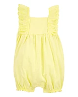 Baby Eyelet Flutter-Sleeve Romper -Yellow