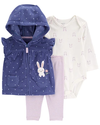 3-Piece Bunny Fleece Little Vest Set