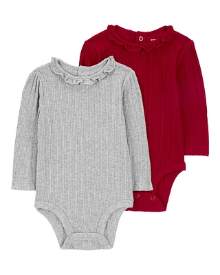 Baby 2-Pack Ruffle-Neck Holiday Bodysuits