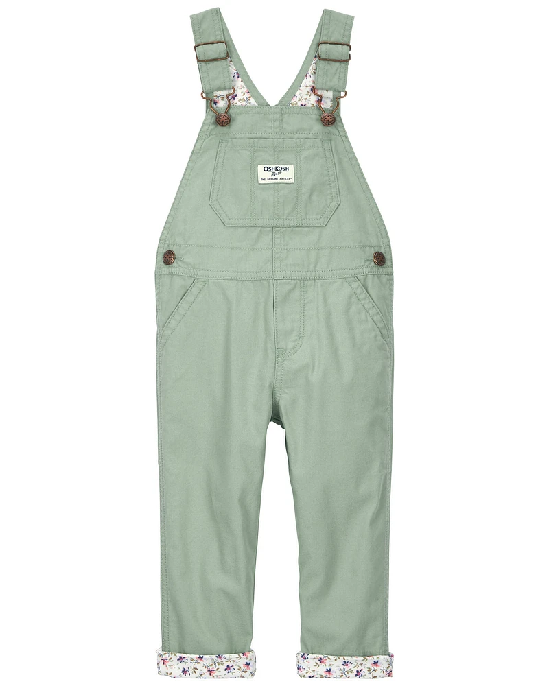 Toddler Floral Lined Lightweight Canvas Overalls