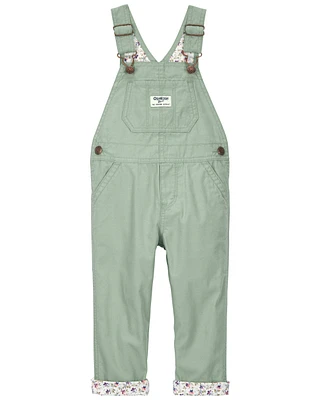 Toddler Floral Lined Lightweight Canvas Overalls