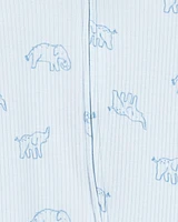 Baby Elephant Print 2-Way Zip Sleeper Pyjamas - Blue
