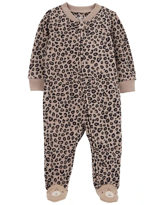 Baby Leopard Zip-Up Fleece Footie Sleep & Play Pajamas