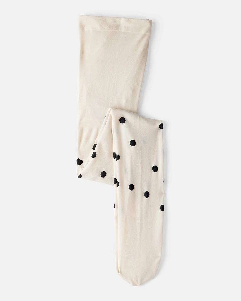 Girls Polka Dot Tights - Cream