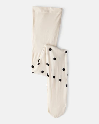 Girls Polka Dot Tights - Cream