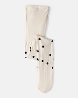 Girls Polka Dot Tights - Cream
