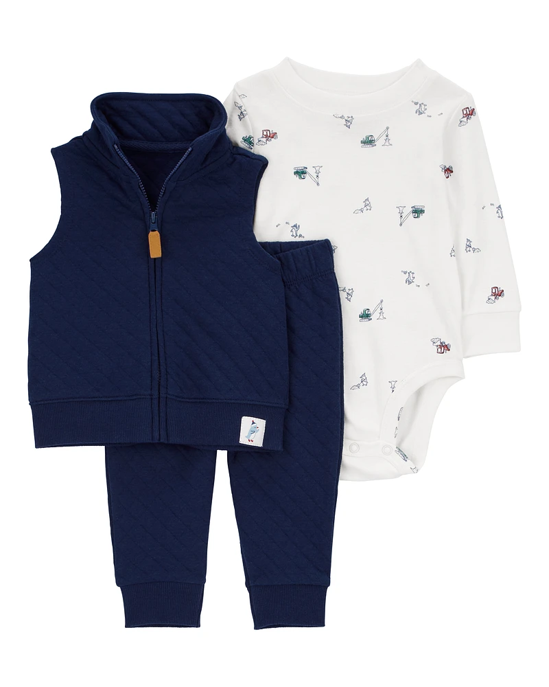 Baby 3-Piece Quilted Little Vest Set