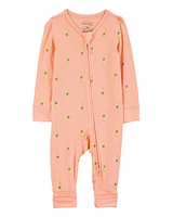Baby Pineapple Print 2-Way Zip PurelySoft Convertible Foot Sleeper Pyjamas - Coral