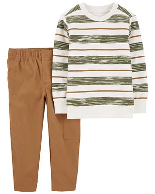 Toddler 2-Piece Striped French Terry Tee & Pull-On Canvas Pant Set