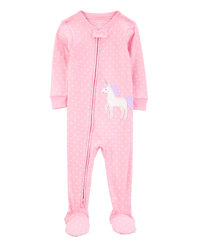 Toddler Unicorn Snug Fit Cotton Footie 1-Piece Pyjamas - Pink