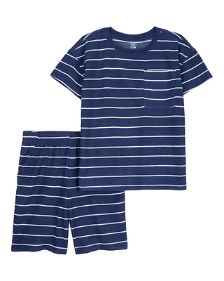 Kid Striped Loose Fit Waffle Knit 2-Piece Pyjamas - Navy