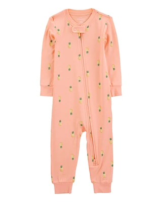 Baby Pineapple Print PurelySoft Footless 1-Piece Pyjamas - Coral
