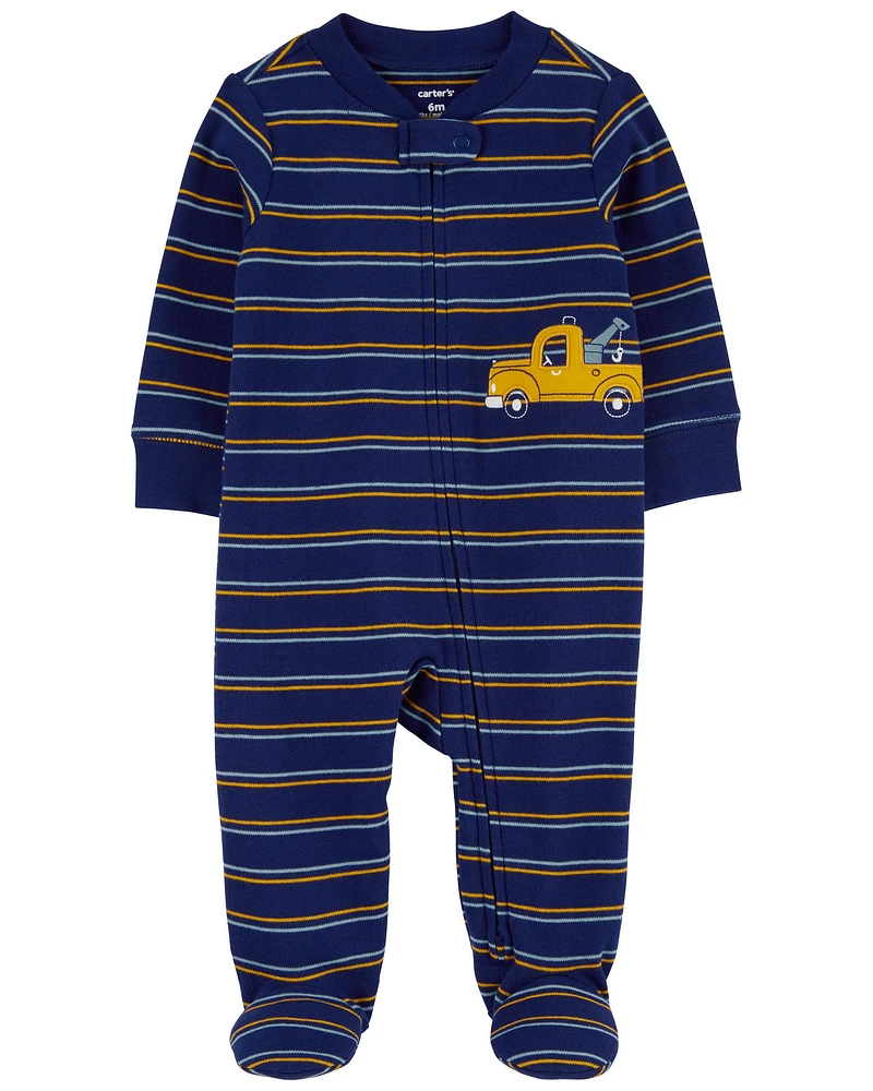 Striped Truck 2-Way Zip Cotton Sleeper Pyjamas