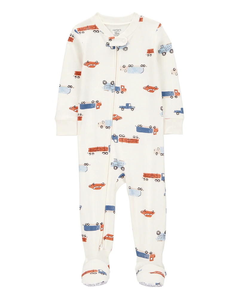 Toddler 1-Piece Car Print 100% Snug Fit Cotton Footie Pyjamas