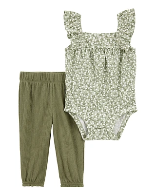 Baby 2-Piece Floral Bodysuit Pant Set - Green