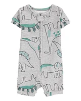 Baby Dinosaur Print Snug Fit Cotton 1-Piece Pyjamas - Heather