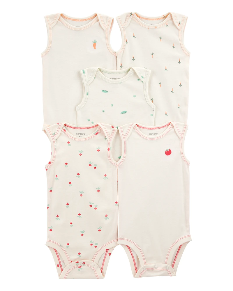 Baby 5-Pack Vegetables Sleeveless Bodysuits - Ivory