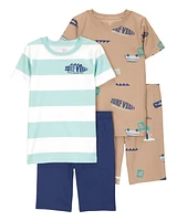 Kid Surfing Print Snug Fit Cotton 4-Piece Pyjamas