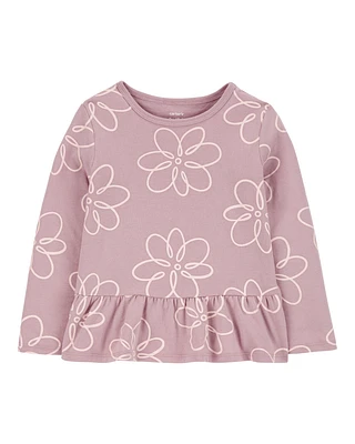 Toddler Floral Peplum Long-Sleeve Jersey Tee