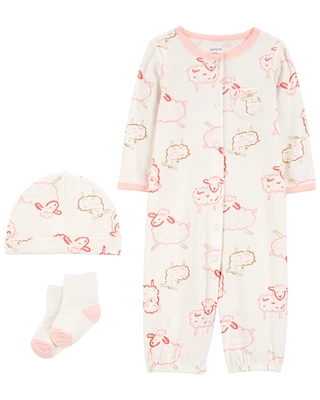 Baby Pink Sheep 3-Piece Converter Gown Set