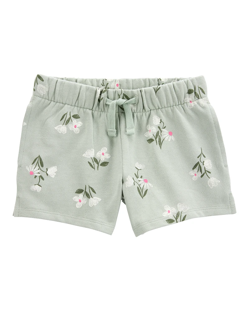 Baby Floral Pull-On French Terry Shorts - Green
