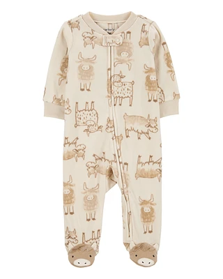 Baby Highland Cow 2-Way Zip Fleece Sleeper Pyjamas