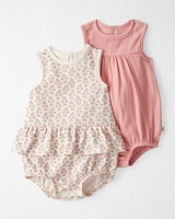 Baby Girl 2-Pack Organic Cotton Bubble Rompers
