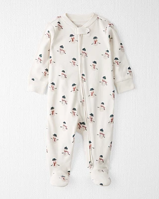 Baby Organic Cotton Sleep & Play Pajamas Snowman Print