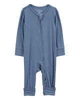 Baby Boy Solid 2-Way Zip PurelySoft Convertible Foot Sleeper Pyjamas - Navy