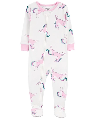 1-Piece Pink Unicorn Footed Pyjama