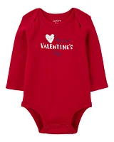 Baby Heart Valentine's Day Ribbed Long-Sleeve Bodysuit - Red