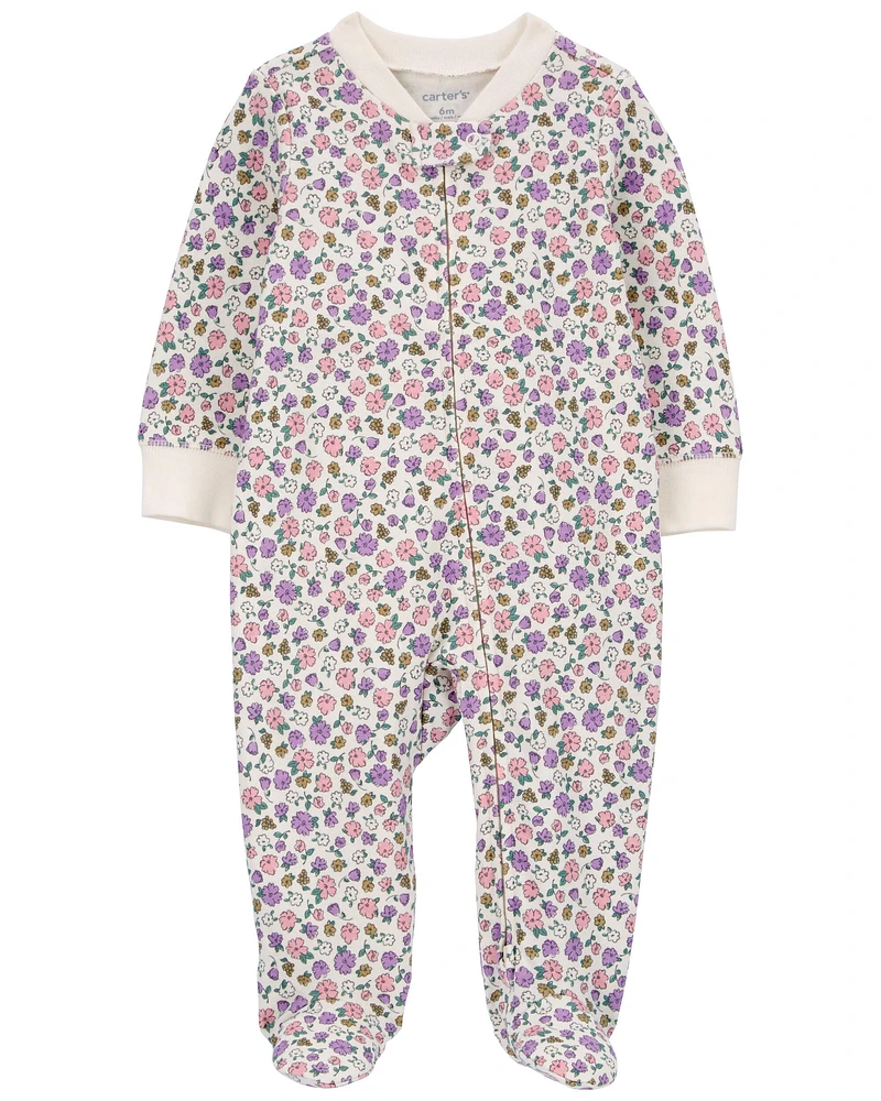 Baby Floral 2-Way Zip Cotton Sleeper Pyjamas