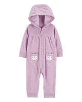 Baby Owl Hooded Zip-Up Fleece Jumpsuit