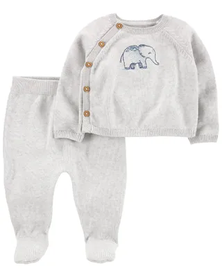 2-Piece Elephant Sweater & Footed Pant Set
