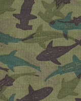 Kid Shark Print Loose Fit Waffle Knit 2-Piece Pyjamas - Green