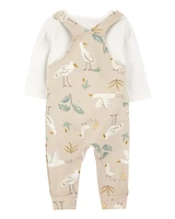 Baby 2-Piece Bird Print Long-Sleeve Tee & Overall Set