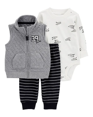 Baby 3-Piece Quilted Sports Little Vest Set