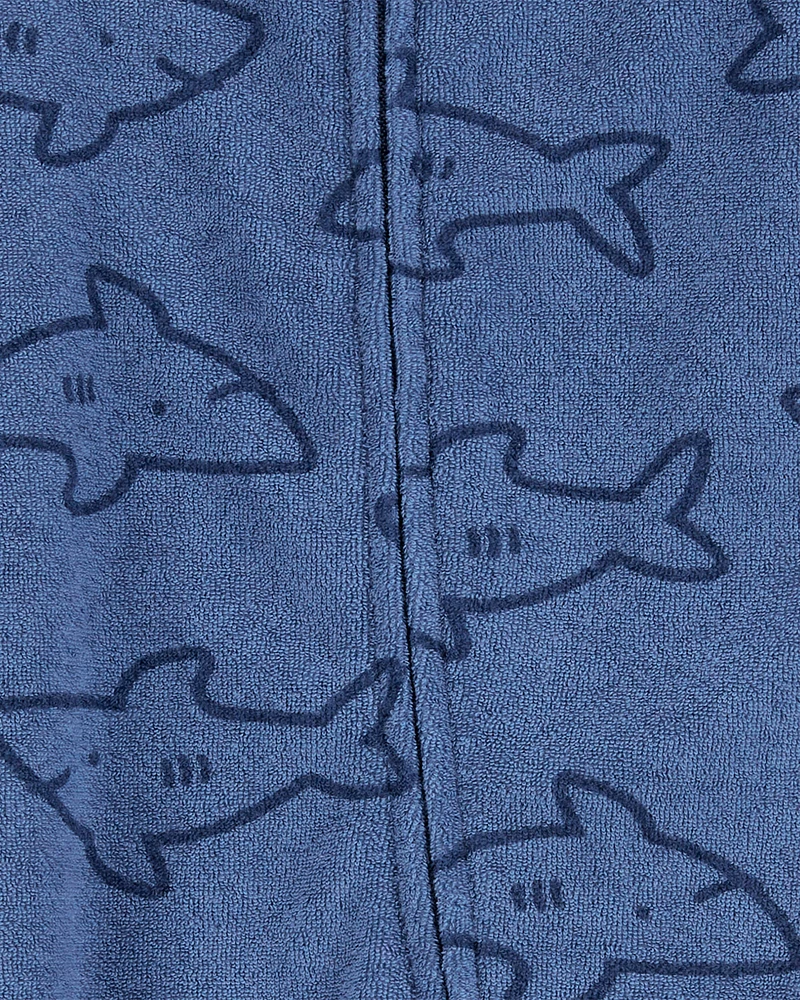 Baby Shark Print 2-Way Zip Terry Sleeper Pyjamas - Navy