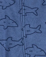 Baby Shark Print 2-Way Zip Terry Sleeper Pyjamas - Navy