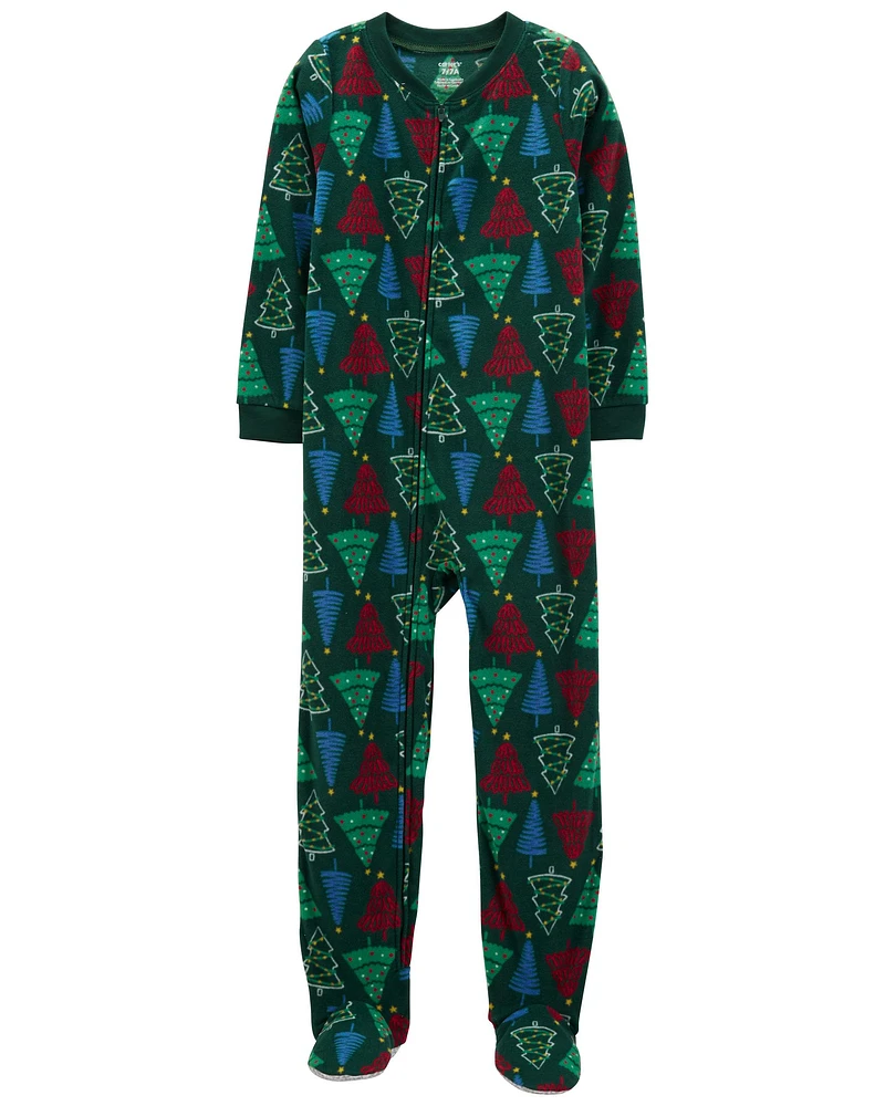 Kid 1-Piece  Christmas Tree Fleece Footie Pyjamas