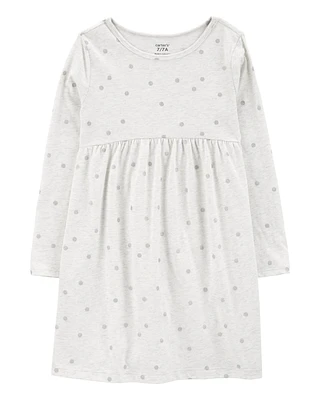 Kid Glitter Polka Dot Long-Sleeve Jersey Dress