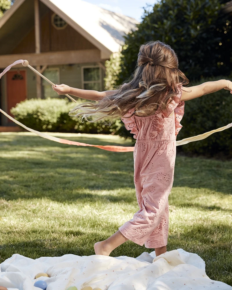 Toddler Eyelet Flutter Jumpsuit - Pink