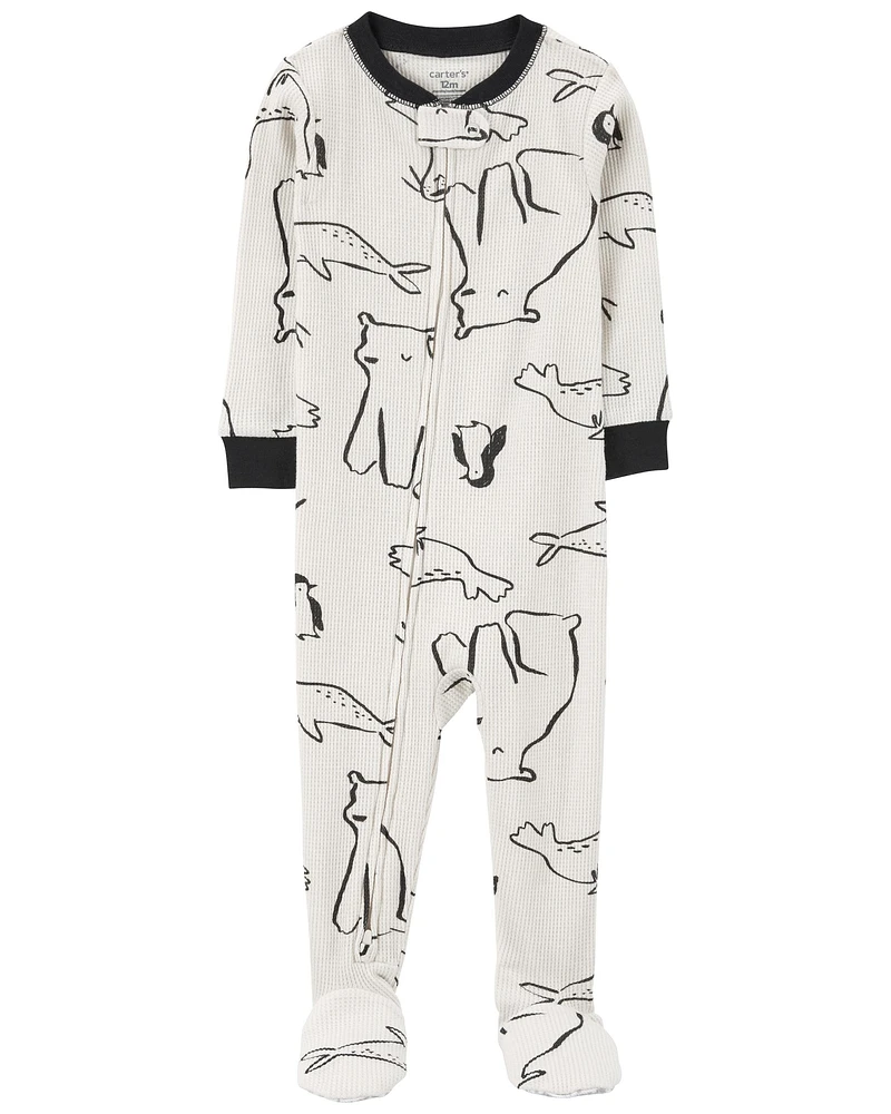 1-Piece Arctic Animal Print Thermal Footie Pajamas