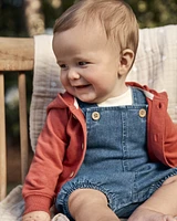 Baby 2-Piece Striped Tee & Denim Shortall Set - Navy/Ivory